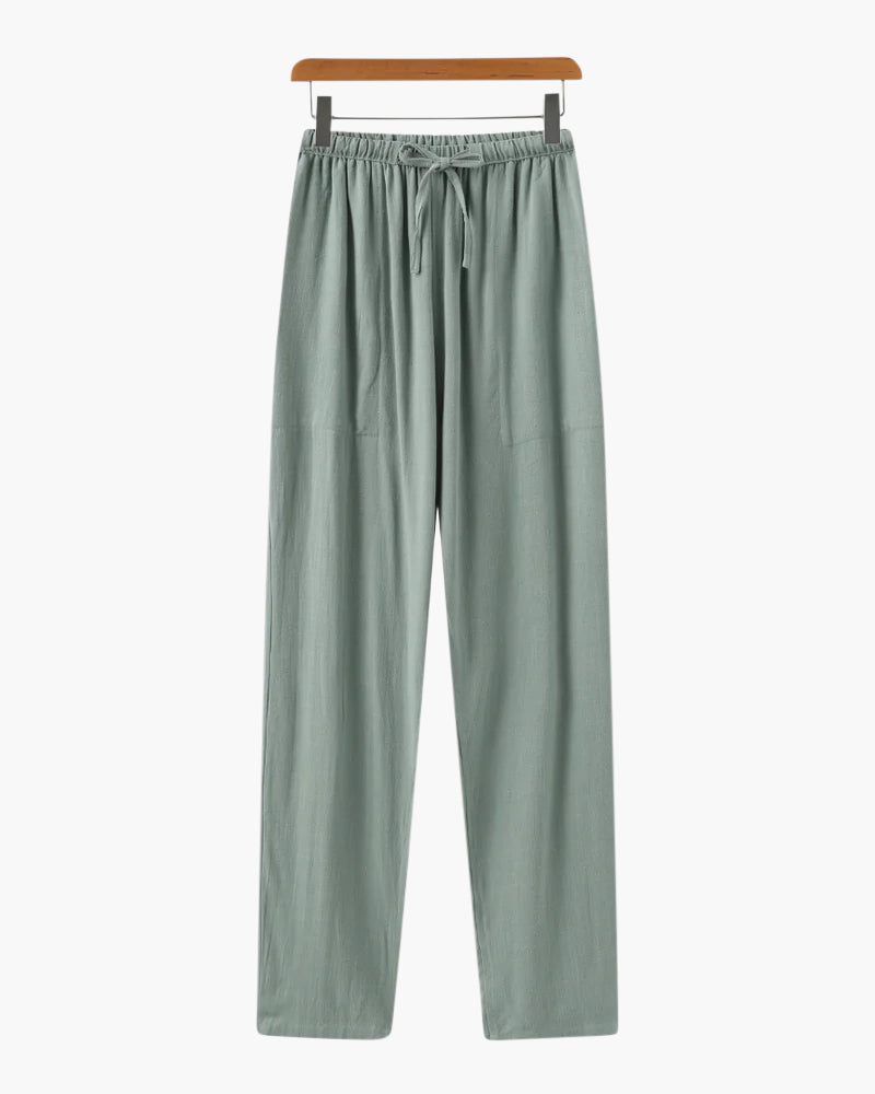 Linen Drawstring Pants – Light Beige – Relaxed Fit - Mance Wear Green / S
