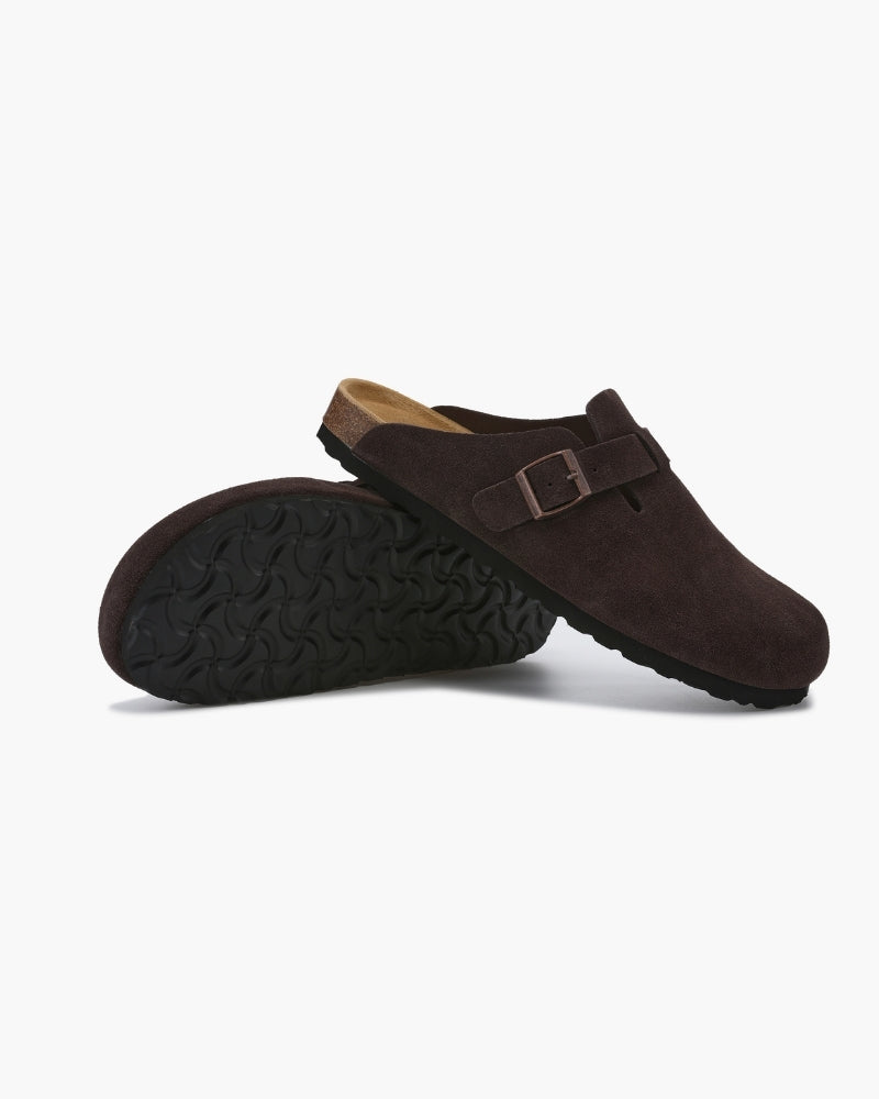 Suede Buckle Clog – Comfort Slip-On