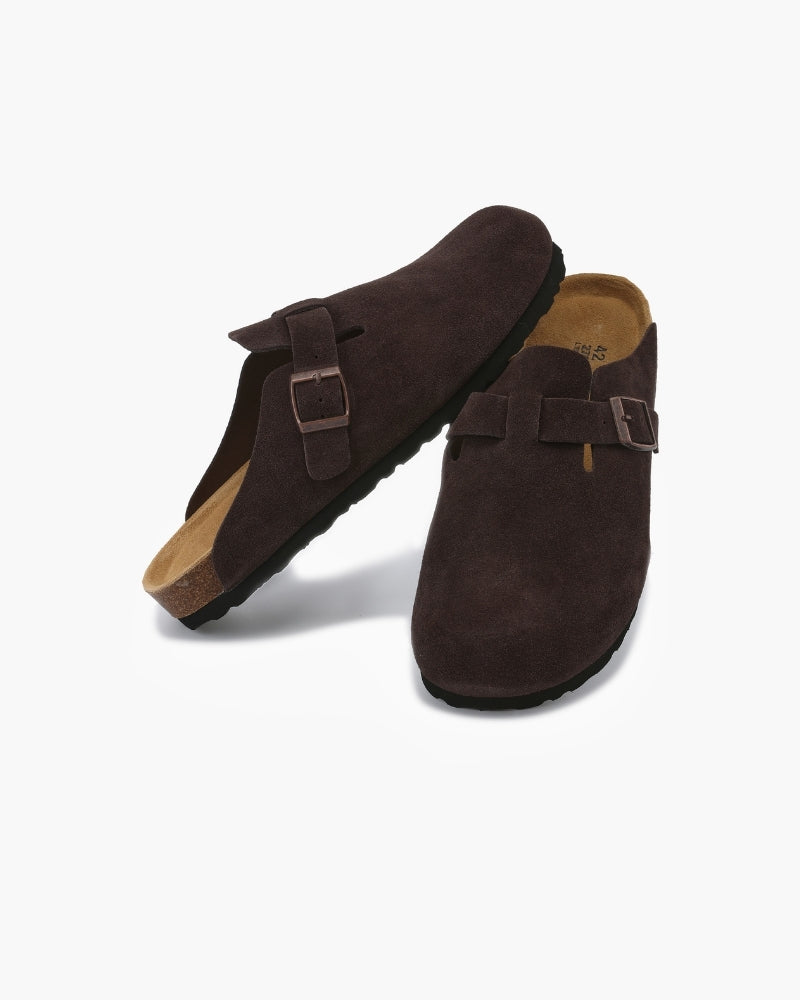 Suede Buckle Clog – Comfort Slip-On