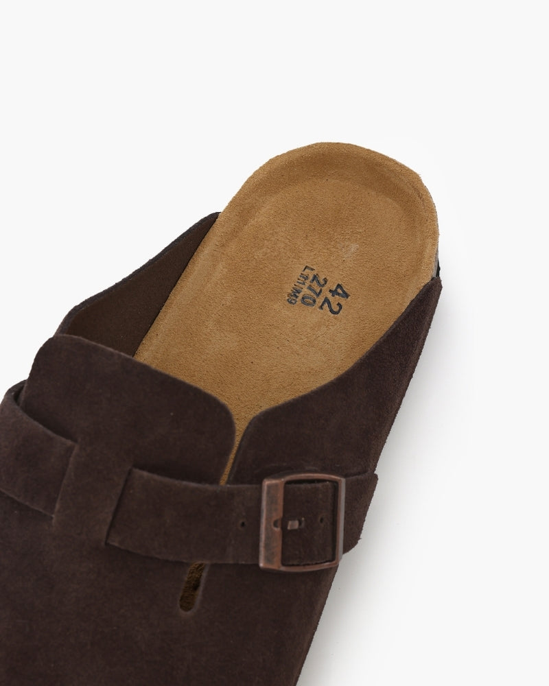 Suede Buckle Clog – Comfort Slip-On