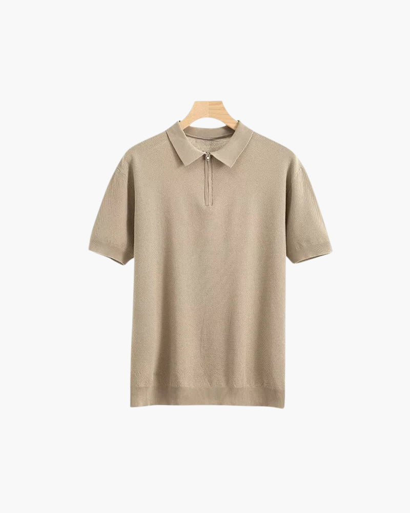 Zip Knit Polo – Short Sleeve – Minimalist Style - Mance Wear Beige / S