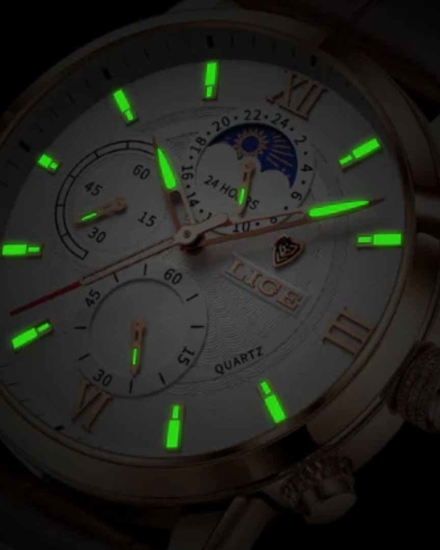 Lugano Classic Chronograph Watch – Rose Gold & Brown Leather