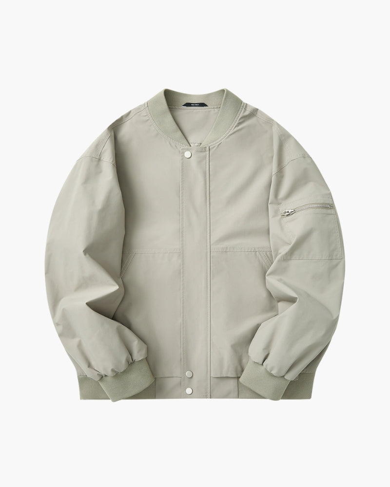 Men’s Rib-Trim Bomber Jacket - Mance Wear Grey