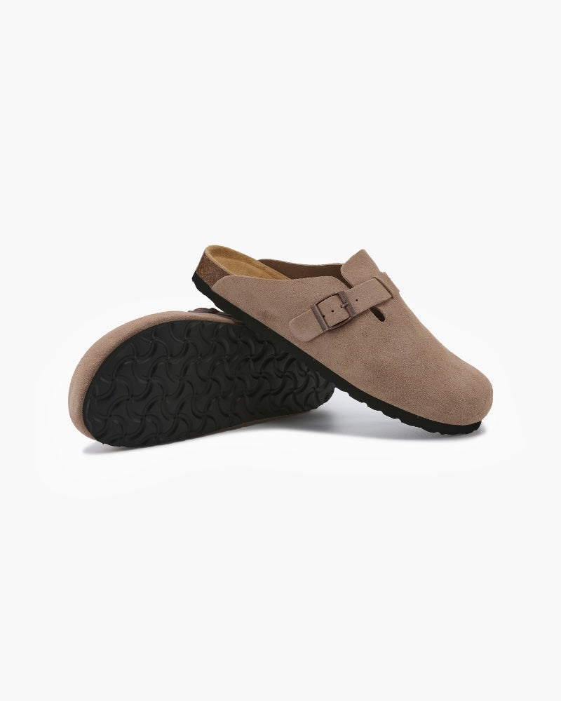 Suede Buckle Clog – Comfort Slip-On