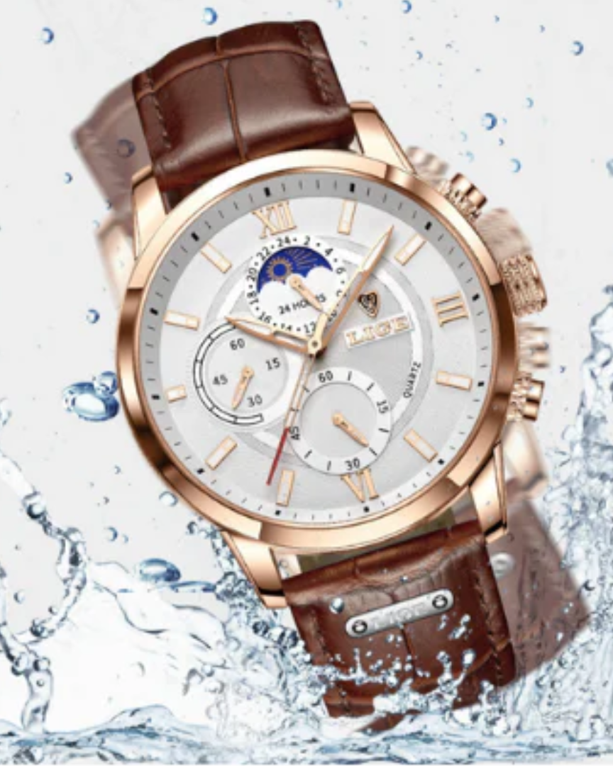 Lugano Classic Chronograph Watch – Rose Gold & Brown Leather