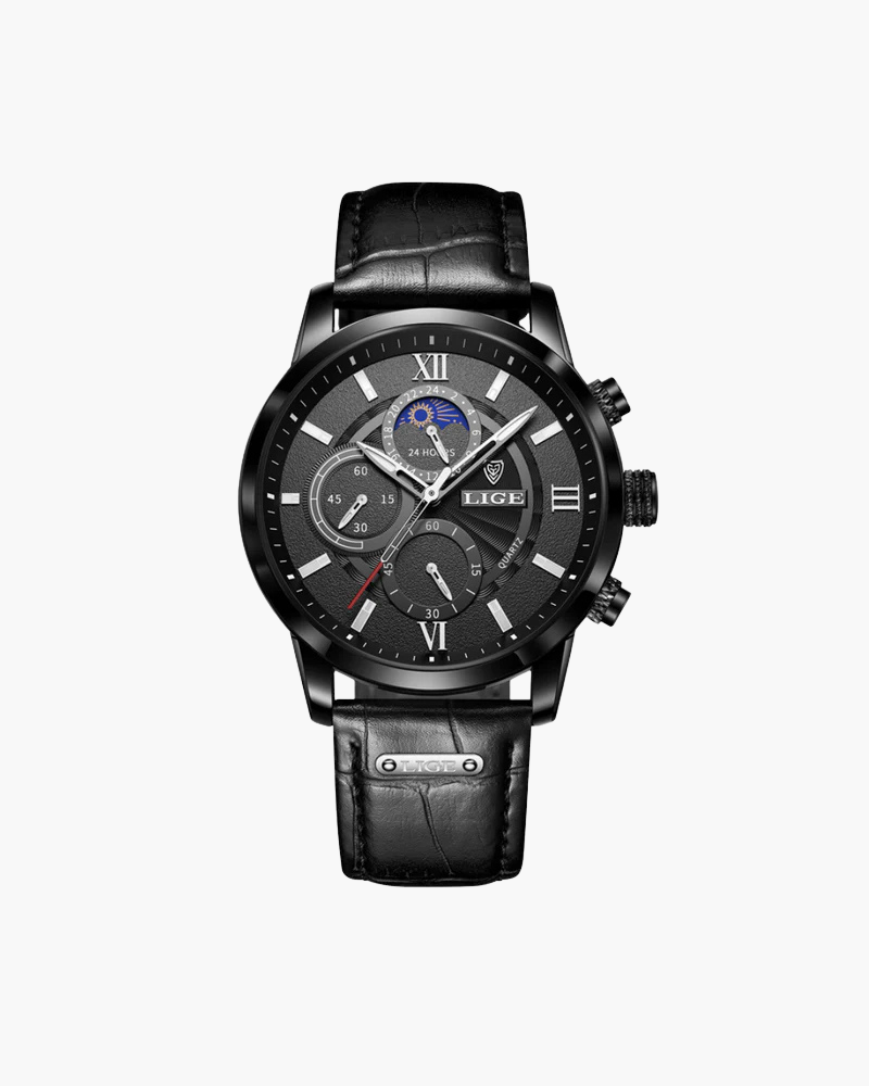 Lugano Classic Chronograph Watch – Rose Gold & Brown Leather - Mance Wear Full Black