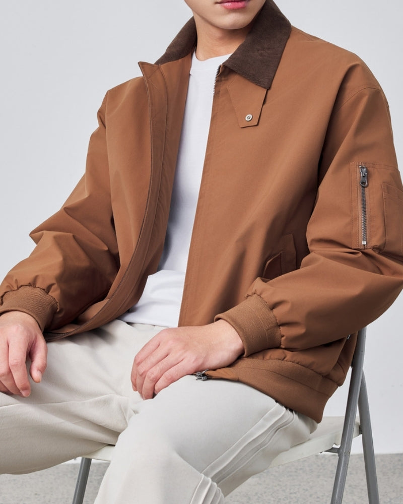 Men’s Contrast-Collar Bomber Jacket - Mance Wear Brown / M