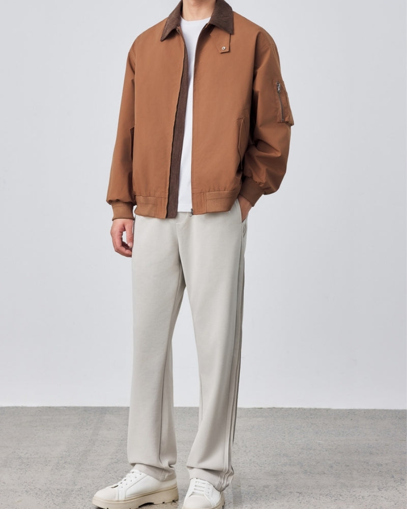 Men’s Contrast-Collar Bomber Jacket - Mance Wear Brown / M