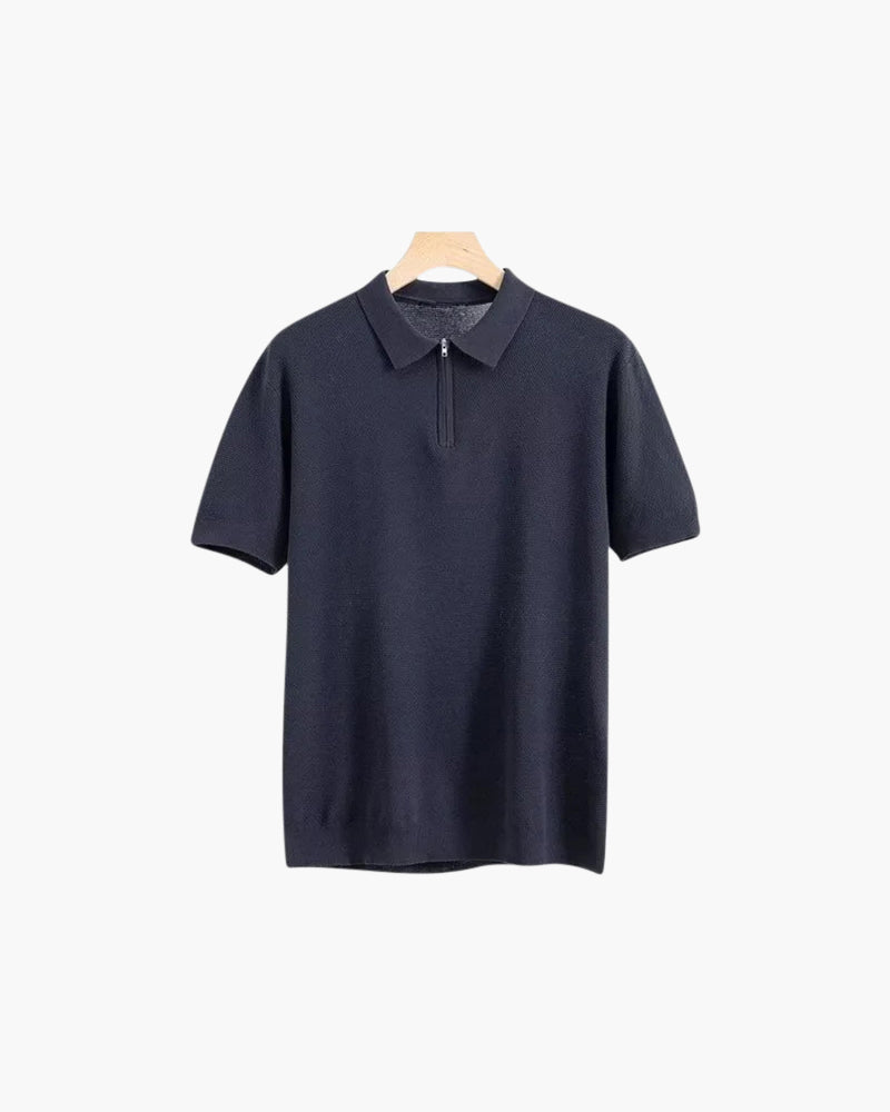 Zip Knit Polo – Short Sleeve – Minimalist Style - Mance Wear Navy Blue / S