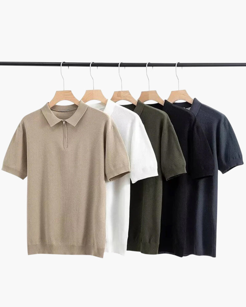 Zip Knit Polo – Short Sleeve – Minimalist Style - Mance Wear Beige / S