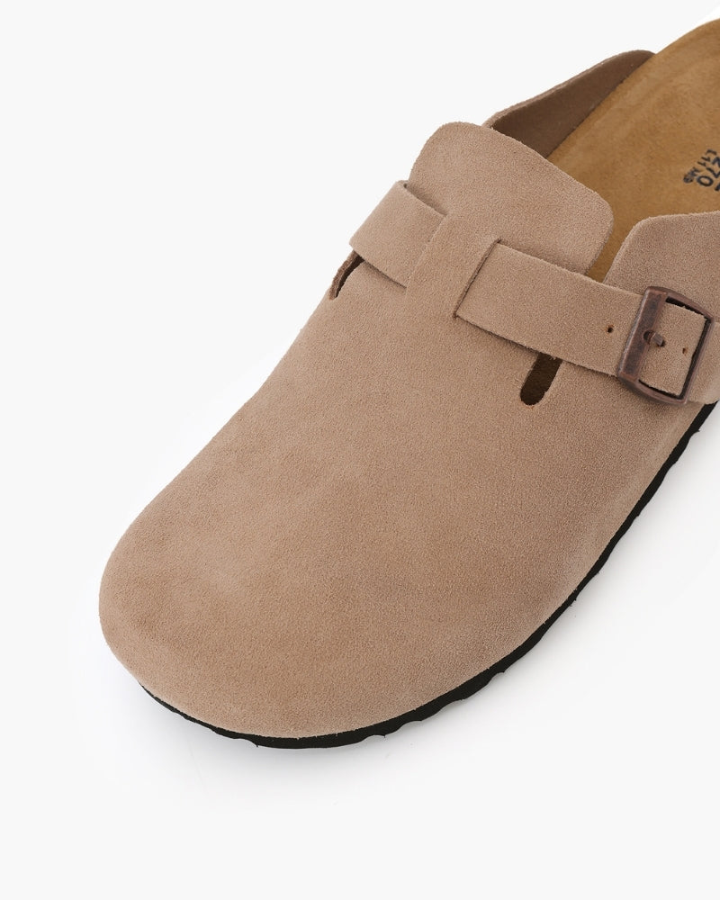 Suede Buckle Clog – Comfort Slip-On