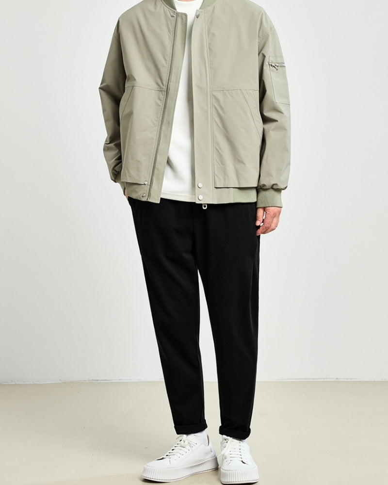 Men’s Rib-Trim Bomber Jacket - Mance Wear Grey