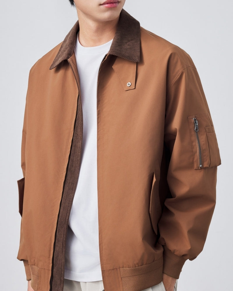 Men’s Contrast-Collar Bomber Jacket - Mance Wear Brown / M