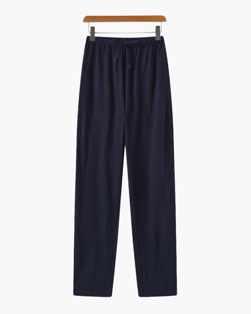Linen Drawstring Pants – Light Beige – Relaxed Fit - Mance Wear Blue / S