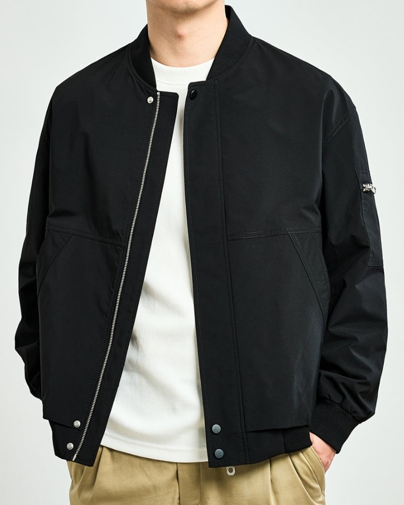 Men’s Rib-Trim Bomber Jacket - Mance Wear Black