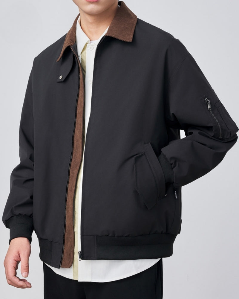 Men’s Contrast-Collar Bomber Jacket - Mance Wear Brown / M
