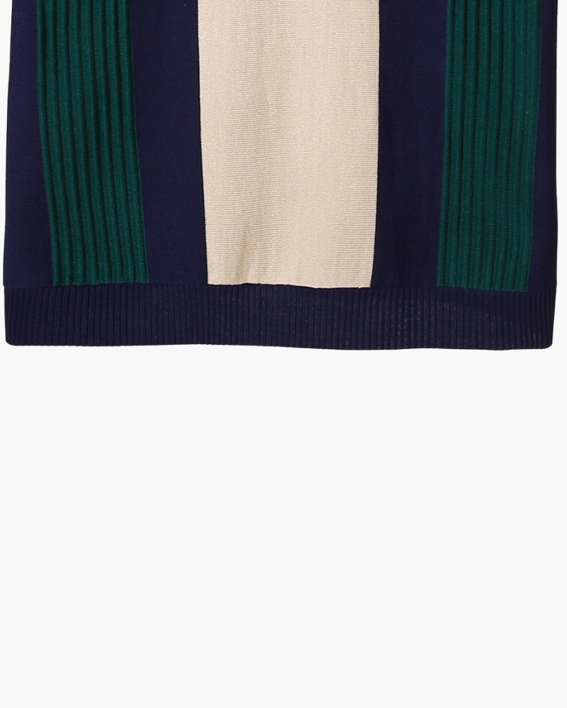Men's Knitted Polo Shirt with Zipper – Striped Green, Beige and Off-White - Mance Wear White / XS
