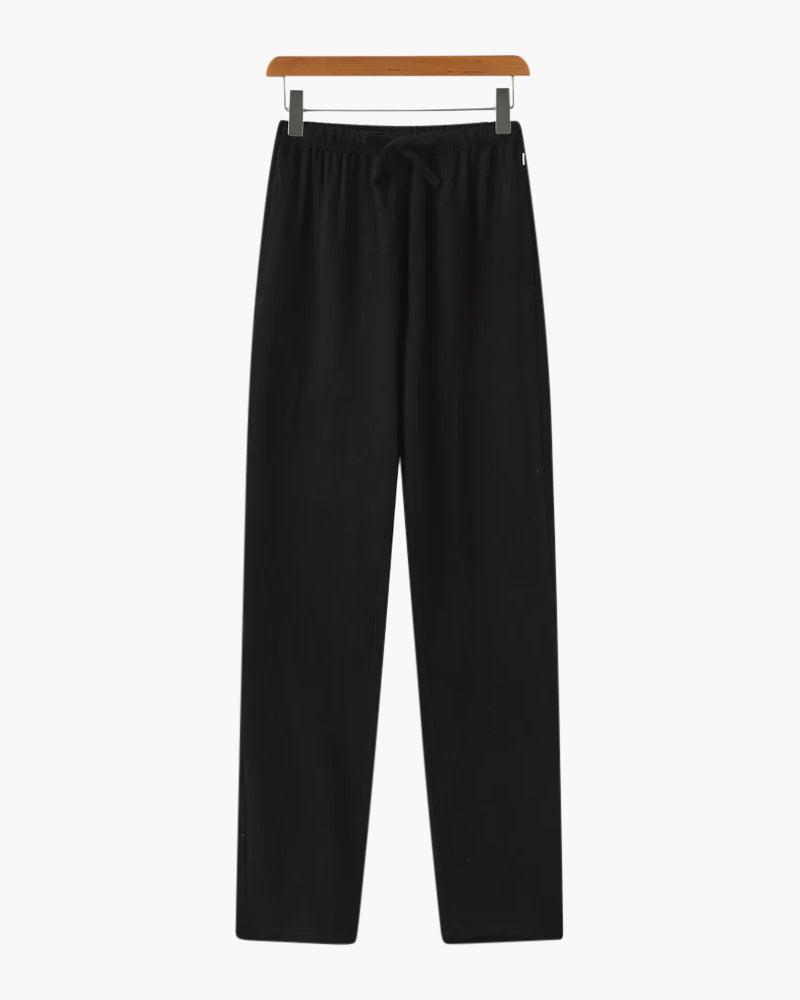 Linen Drawstring Pants – Light Beige – Relaxed Fit - Mance Wear Black / S