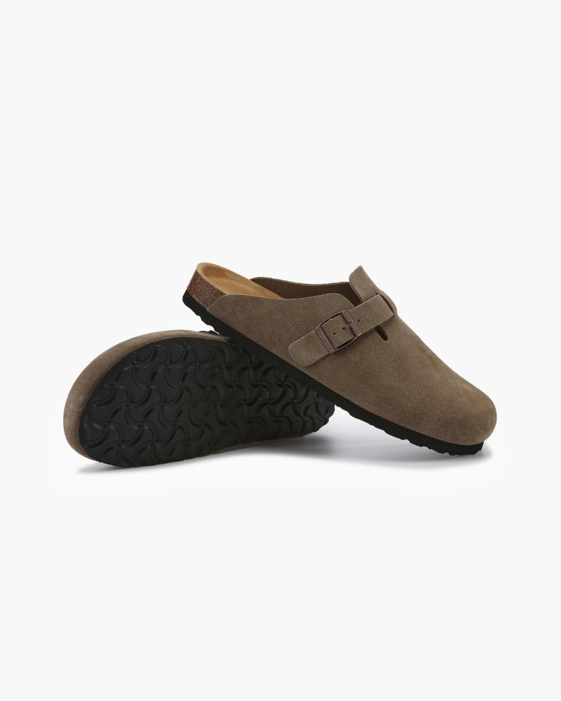 Suede Buckle Clog – Comfort Slip-On