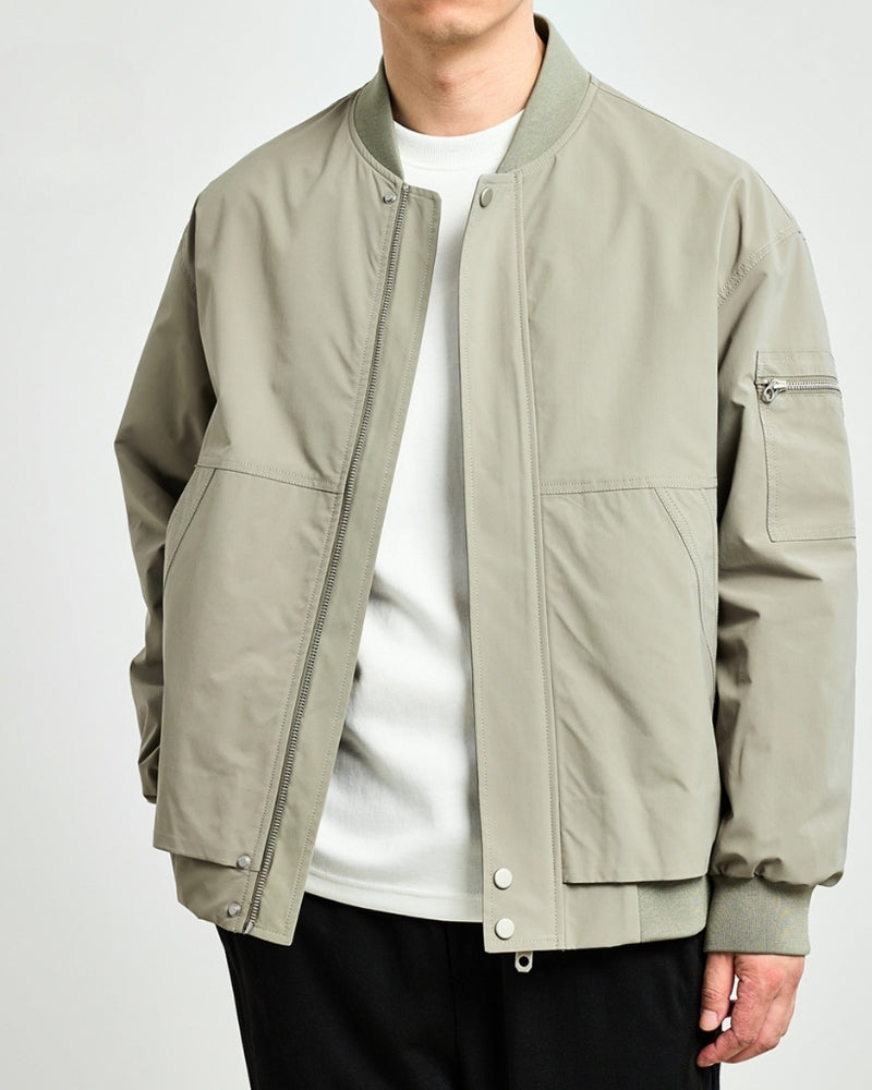 Men’s Rib-Trim Bomber Jacket - Mance Wear Grey