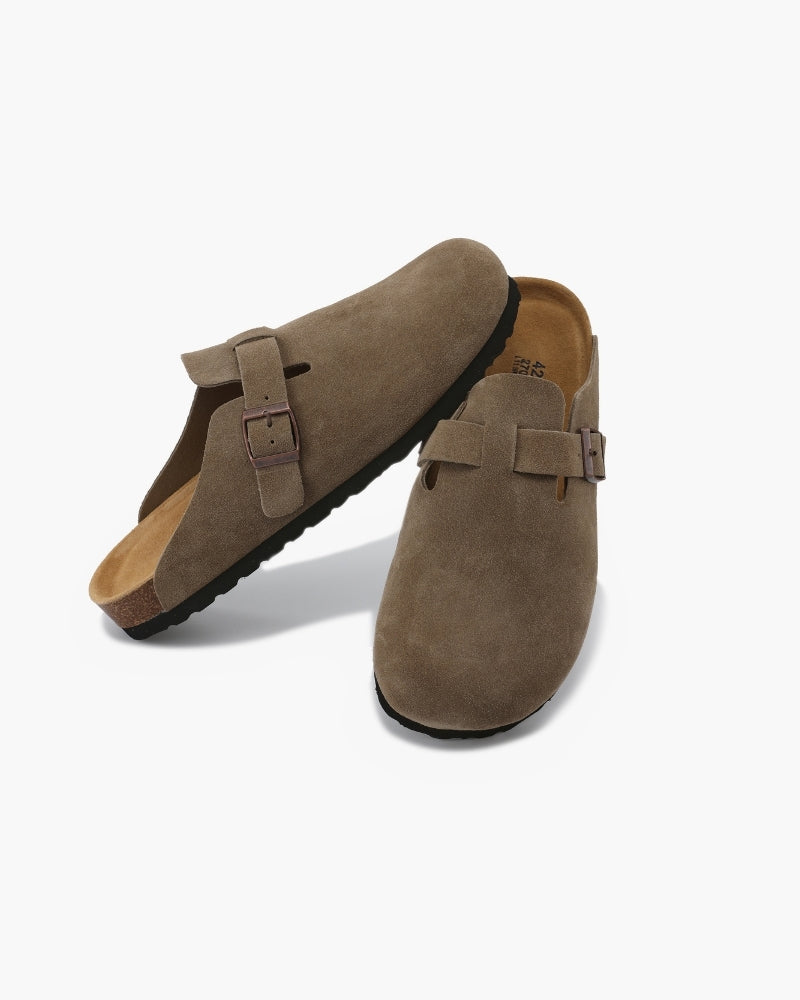 Suede Buckle Clog – Comfort Slip-On