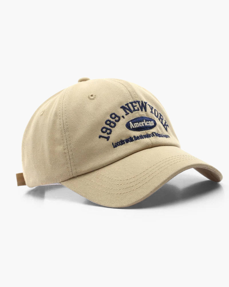 New York Cap – Embroidered Cotton – Adjustable Strapback - Mance Wear Beige