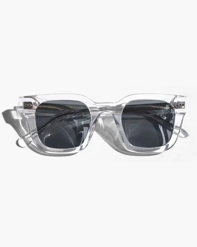 Clear Frame Square Sunglasses – Crystal Acetate – Dark Lenses