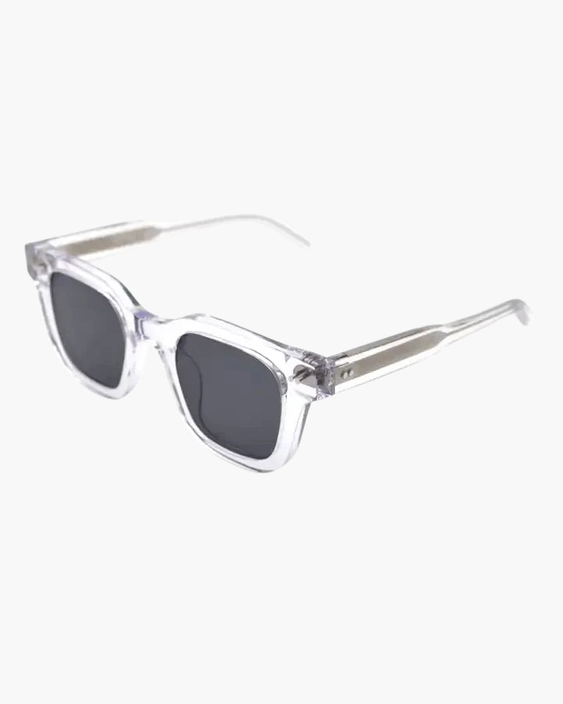 Clear Frame Square Sunglasses – Crystal Acetate – Dark Lenses
