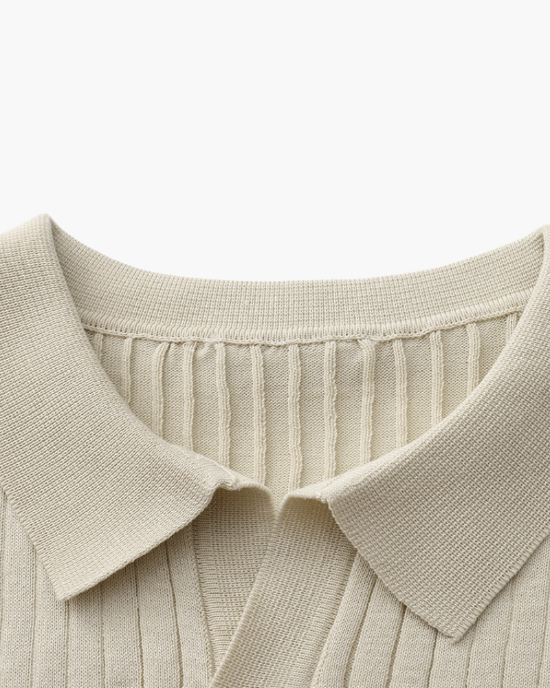 Ribbed Knit Polo – Short Sleeve – Minimalist Style - Mance Wear Beige / XS