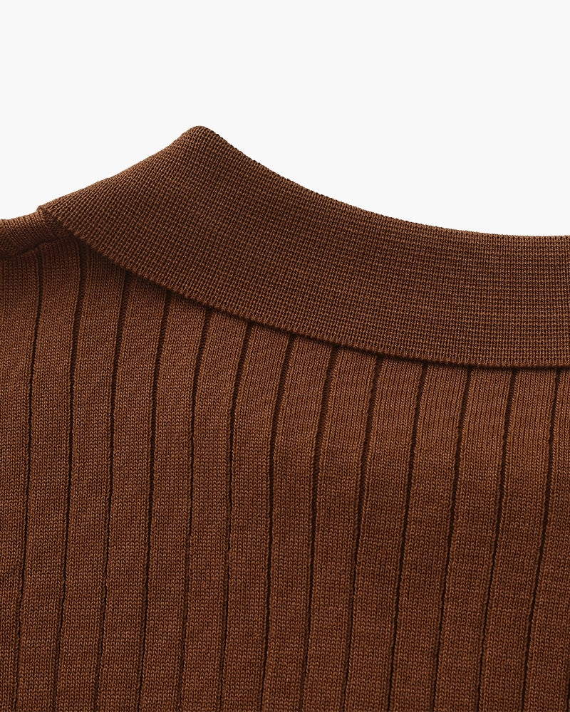 Ribbed Knit Polo – Short Sleeve – Minimalist Style - Mance Wear Beige / XS