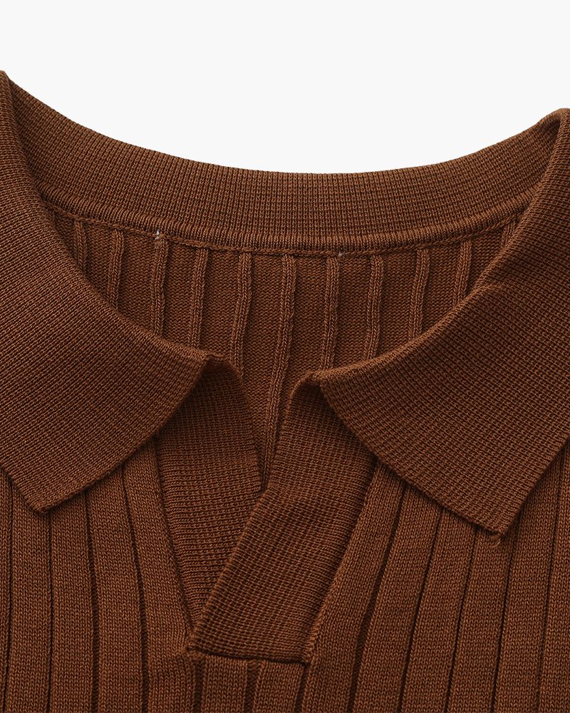 Ribbed Knit Polo – Short Sleeve – Minimalist Style - Mance Wear Beige / XS