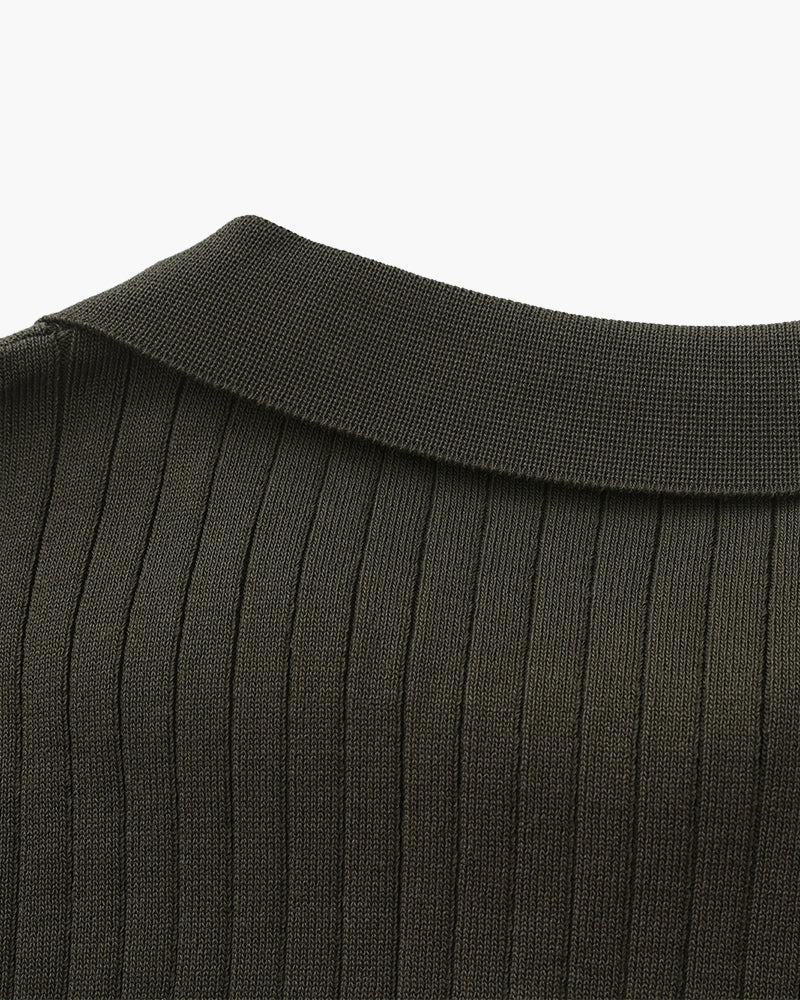 Ribbed Knit Polo – Short Sleeve – Minimalist Style - Mance Wear Beige / XS