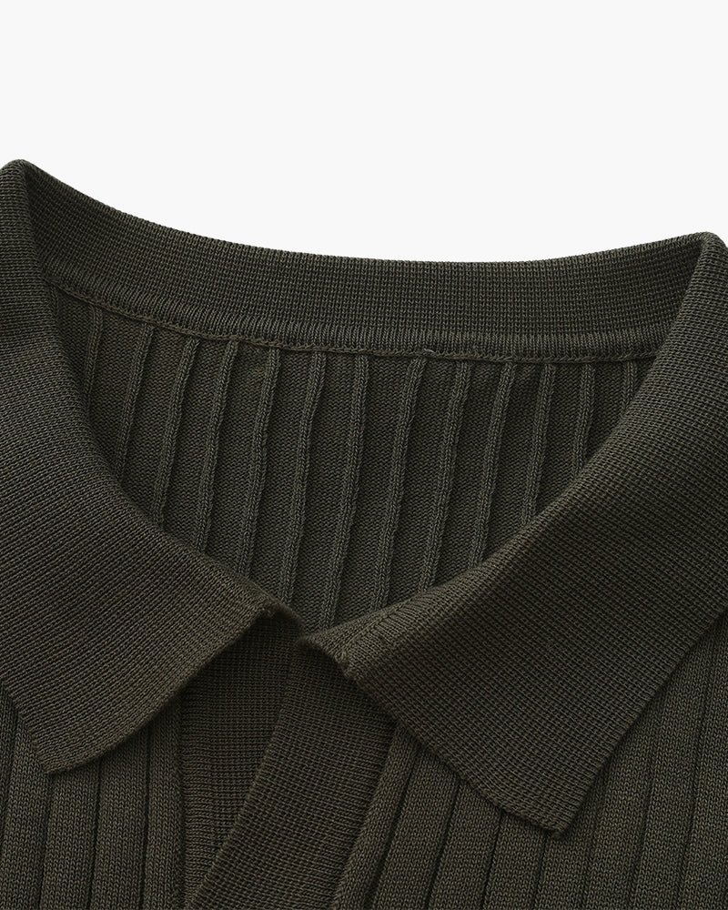 Ribbed Knit Polo – Short Sleeve – Minimalist Style - Mance Wear Beige / XS