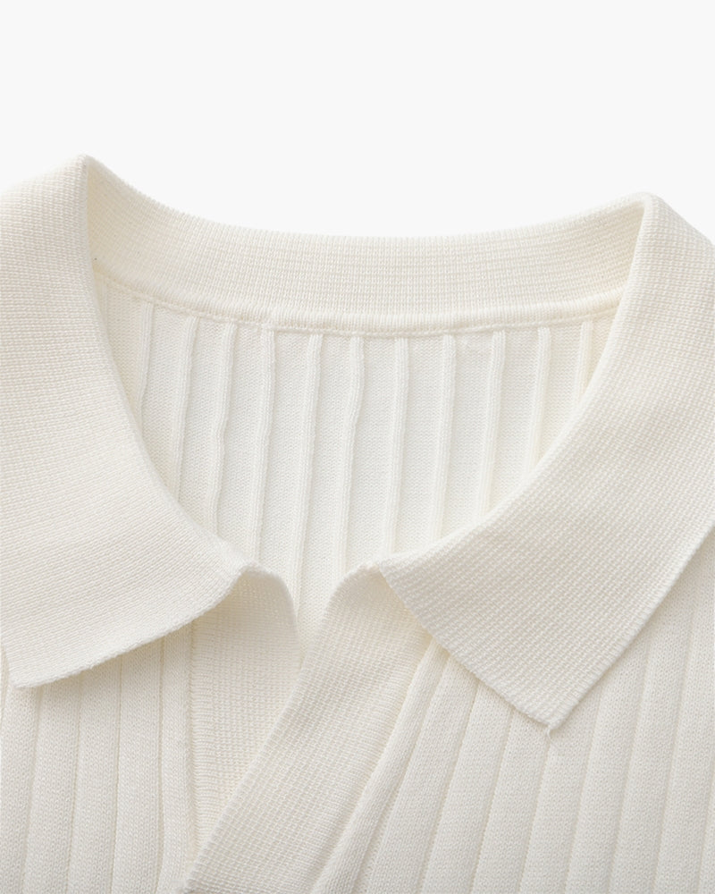 Ribbed Knit Polo – Short Sleeve – Minimalist Style - Mance Wear Beige / XS