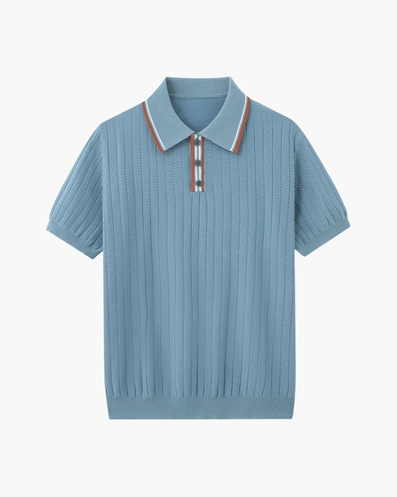 Textured Knit Polo – Short Sleeve – Contrast Collar - Mance Wear Blue Gray / S