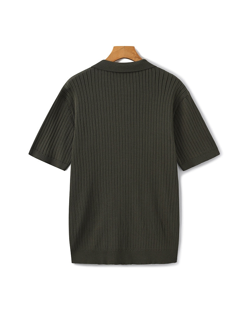 Ribbed Knit Polo – Short Sleeve – Minimalist Style - Mance Wear Beige / XS