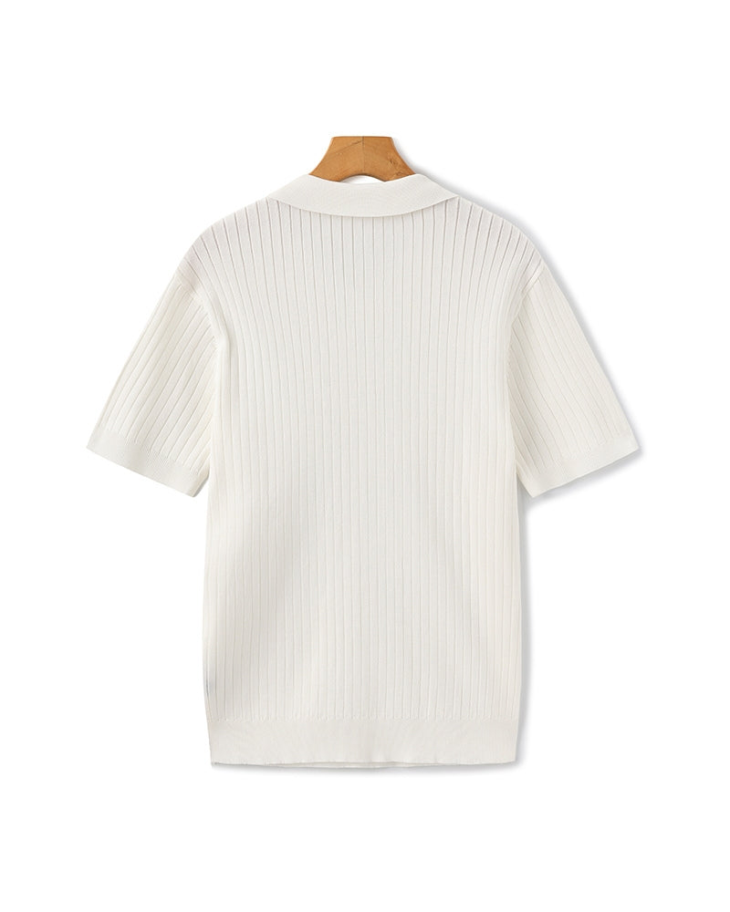 Ribbed Knit Polo – Short Sleeve – Minimalist Style - Mance Wear Beige / XS