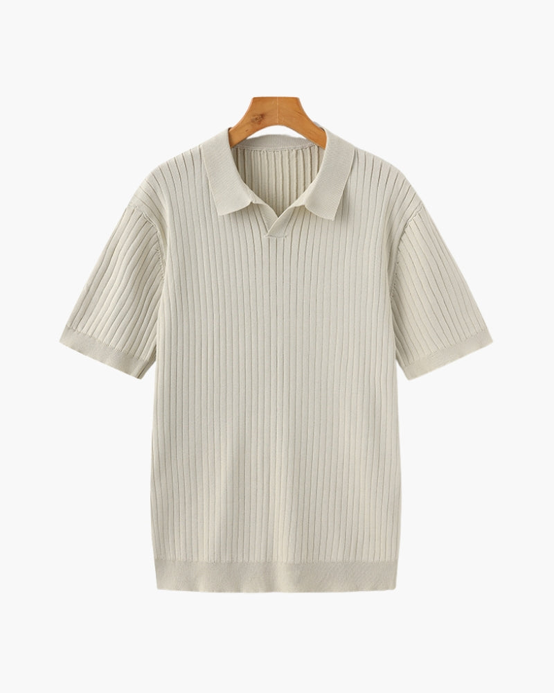 Ribbed Knit Polo – Short Sleeve – Minimalist Style - Mance Wear Beige / XS