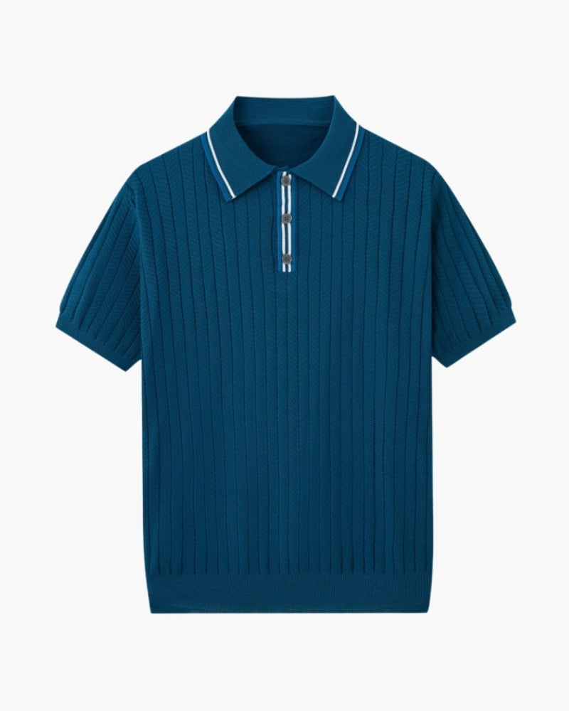 Textured Knit Polo – Short Sleeve – Contrast Collar - Mance Wear Blue / S