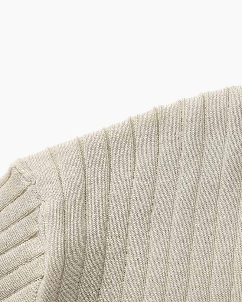 Ribbed Knit Polo – Short Sleeve – Minimalist Style - Mance Wear Beige / XS