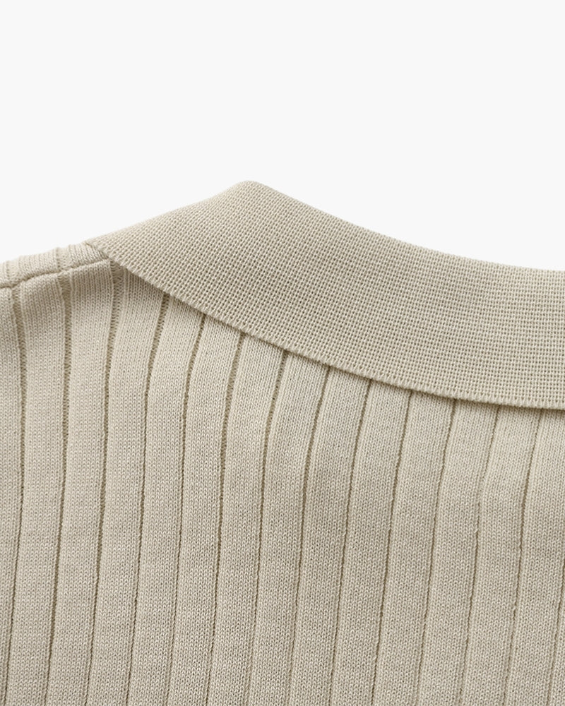 Ribbed Knit Polo – Short Sleeve – Minimalist Style - Mance Wear Beige / XS