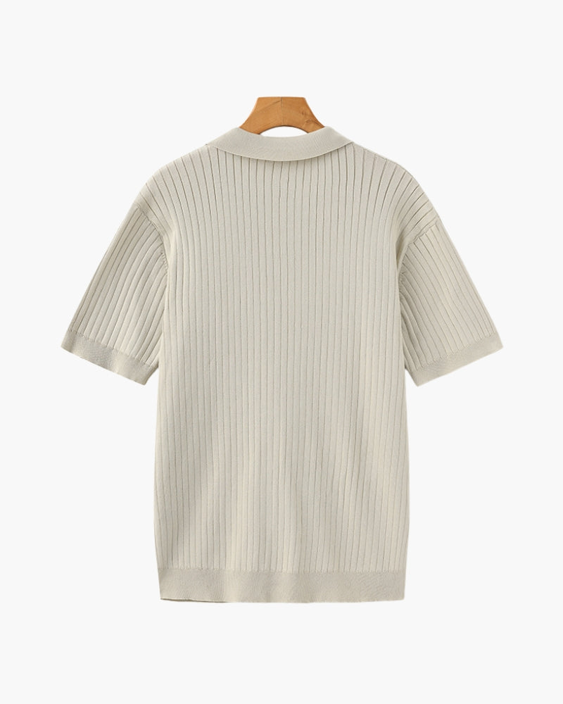 Ribbed Knit Polo – Short Sleeve – Minimalist Style - Mance Wear Beige / XS