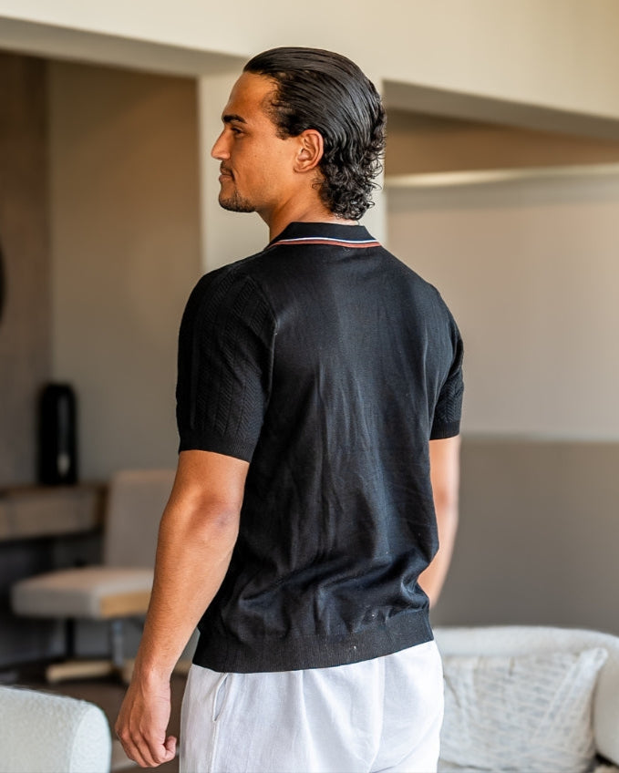Textured Knit Polo – Short Sleeve – Contrast Collar - Mance Wear Blue Gray / S