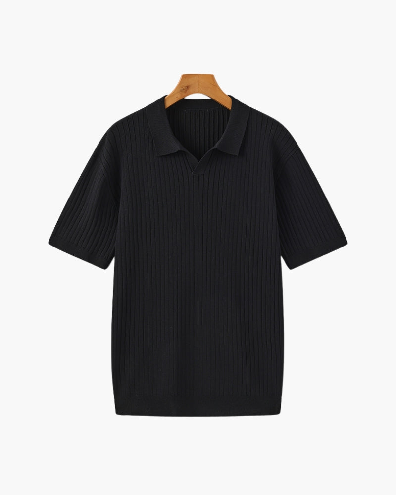 Ribbed Knit Polo – Short Sleeve – Minimalist Style - Mance Wear Black / XS