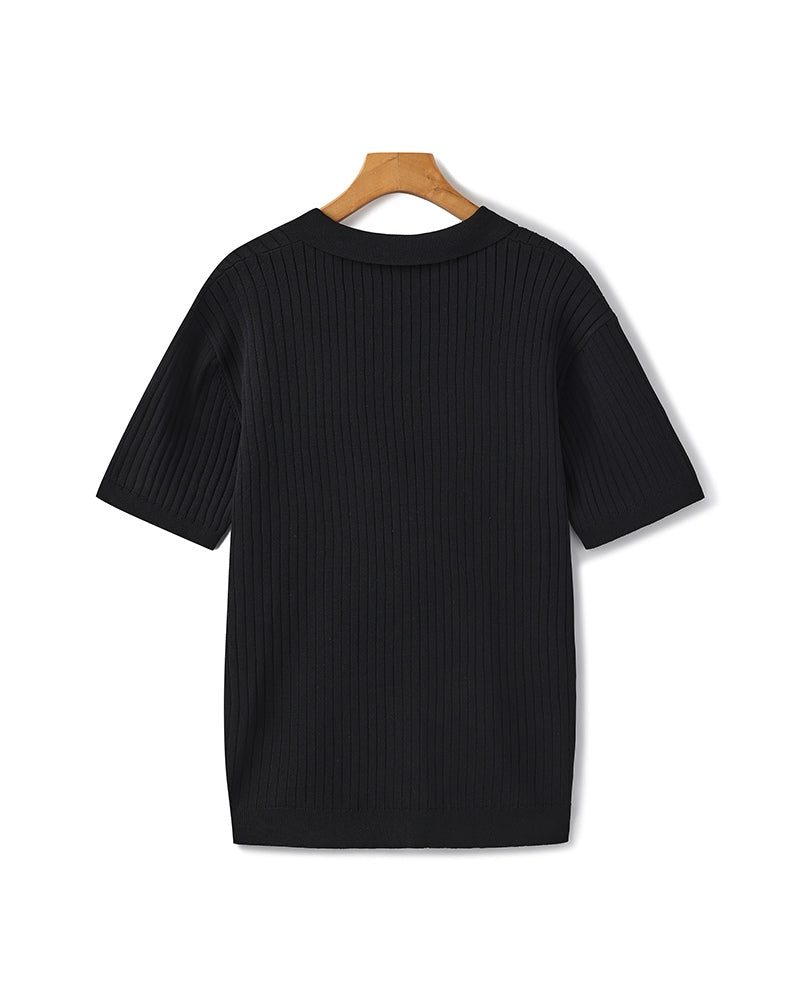 Ribbed Knit Polo – Short Sleeve – Minimalist Style - Mance Wear Beige / XS