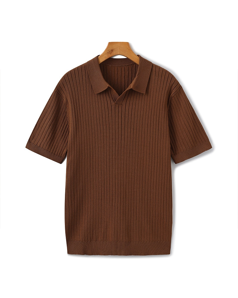 Ribbed Knit Polo – Short Sleeve – Minimalist Style - Mance Wear Brown / XS