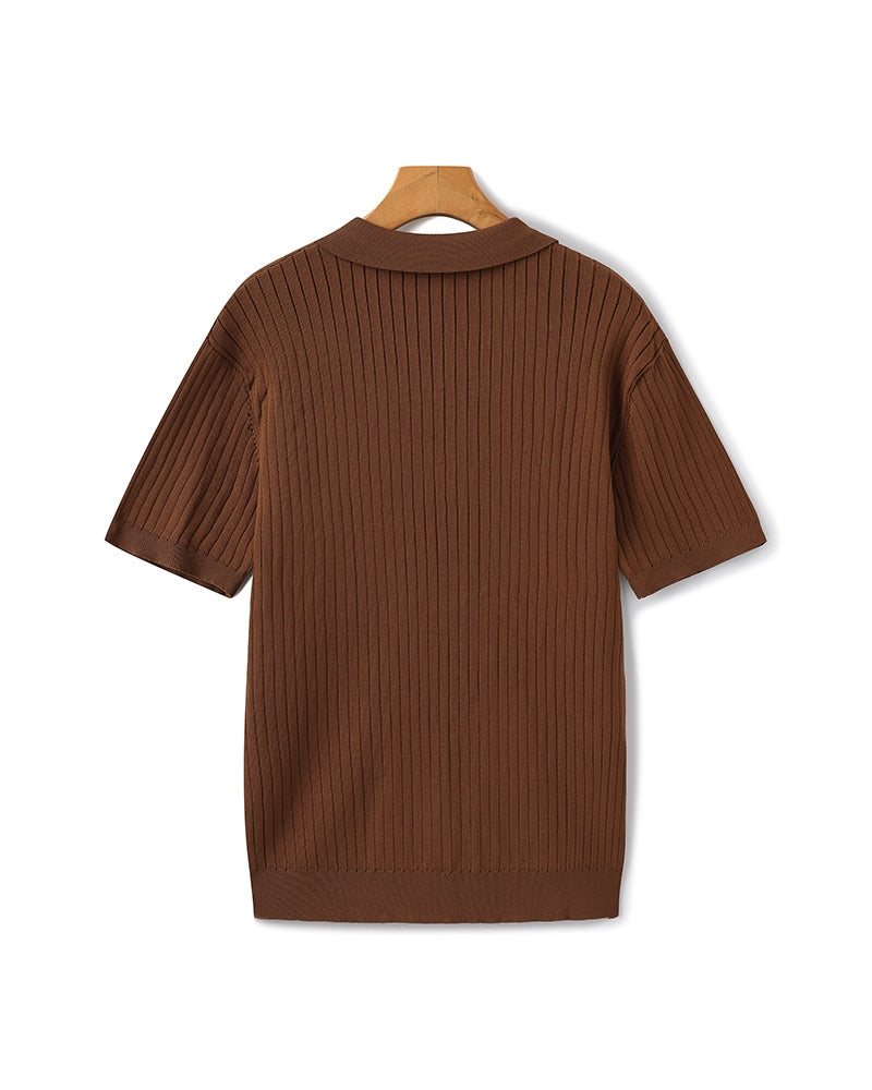 Ribbed Knit Polo – Short Sleeve – Minimalist Style - Mance Wear Beige / XS