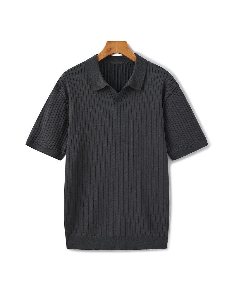 Ribbed Knit Polo – Short Sleeve – Minimalist Style - Mance Wear Gray / XS
