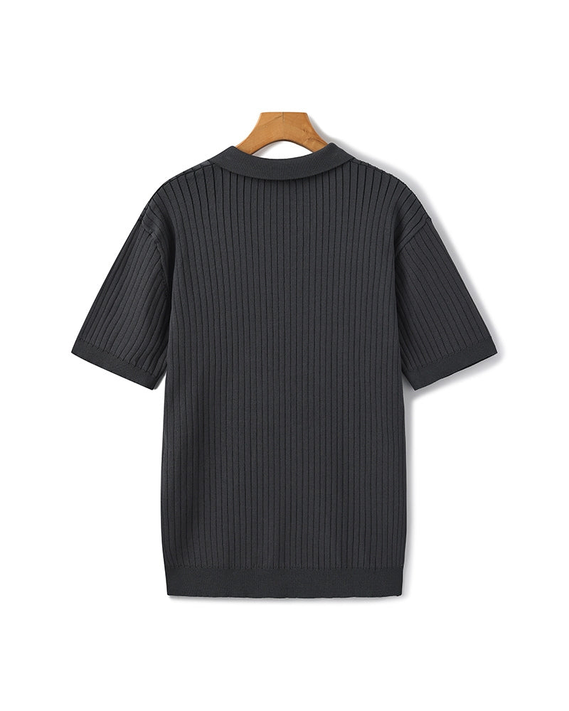 Ribbed Knit Polo – Short Sleeve – Minimalist Style - Mance Wear Beige / XS