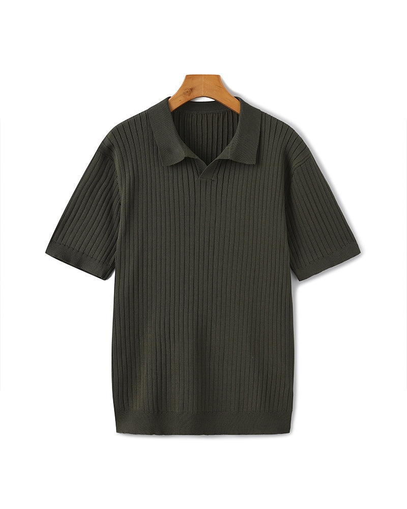 Ribbed Knit Polo – Short Sleeve – Minimalist Style - Mance Wear Green / XS